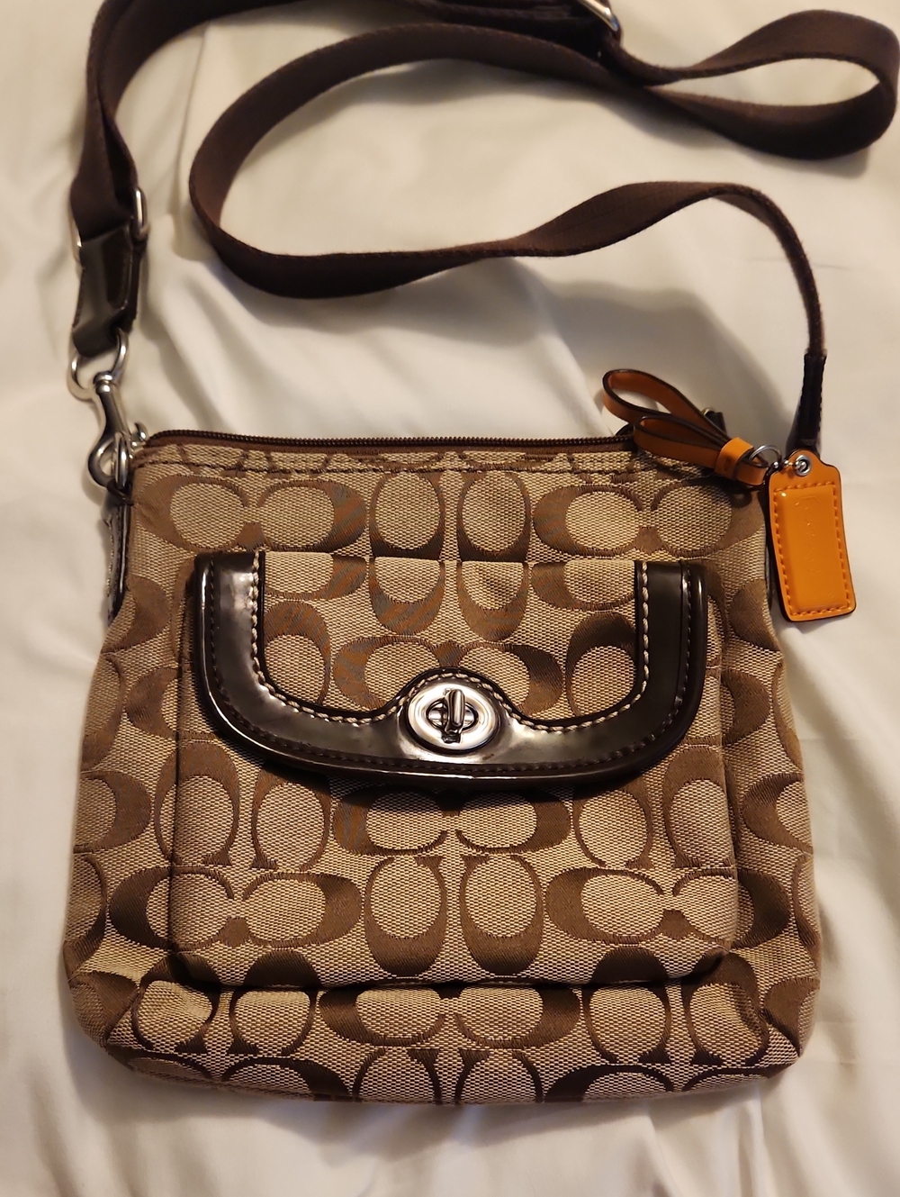 Coach Tan/Brown Signature Canvas Crossbody with Dark Brown Trim